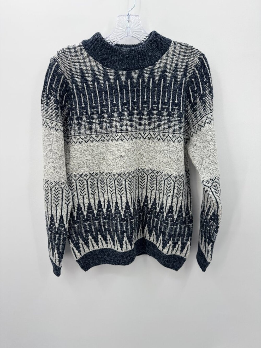 Apres Ski Nordic Fair Isle Mock Neck Sweater Womens Large Navy Cream Eddie Bauer